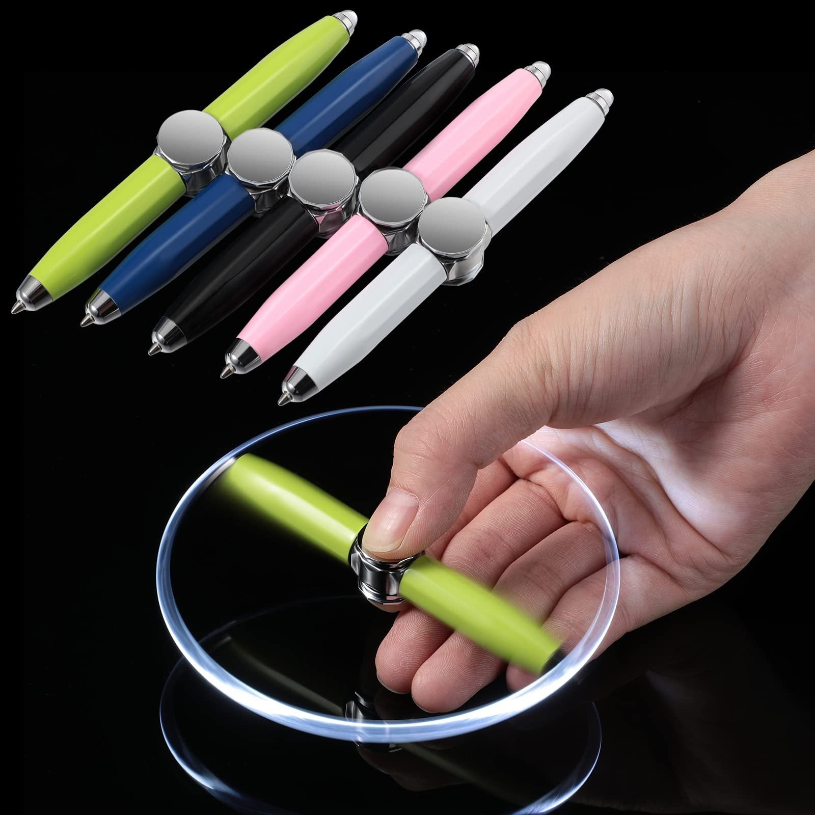 Creative Multi-Function LED Pen Spinning Decompression Gyro Metal Ballpoint Pen Fashion Office School Supplies Writing Pens - KuzuSHOP