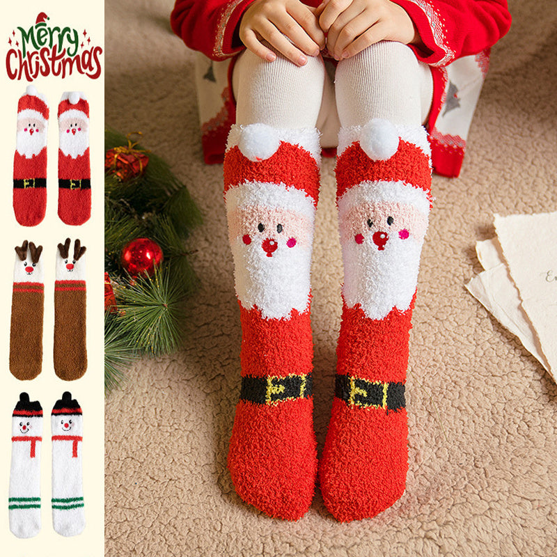 Child Christmas Socks Winter No-shedding Cute Elk Elk Santa Claus Snowman Sleeping Floor Coral Fleece Socks - KuzuSHOP