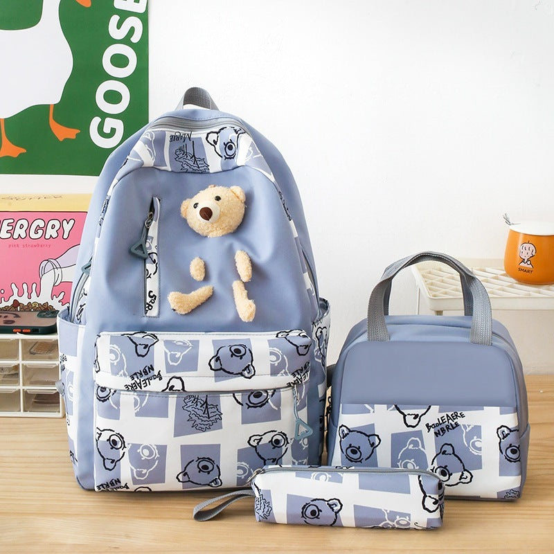 Elementary And Middle School Student Schoolbags Women's Cute Bear Lunch Box Three-piece Set - KuzuSHOP