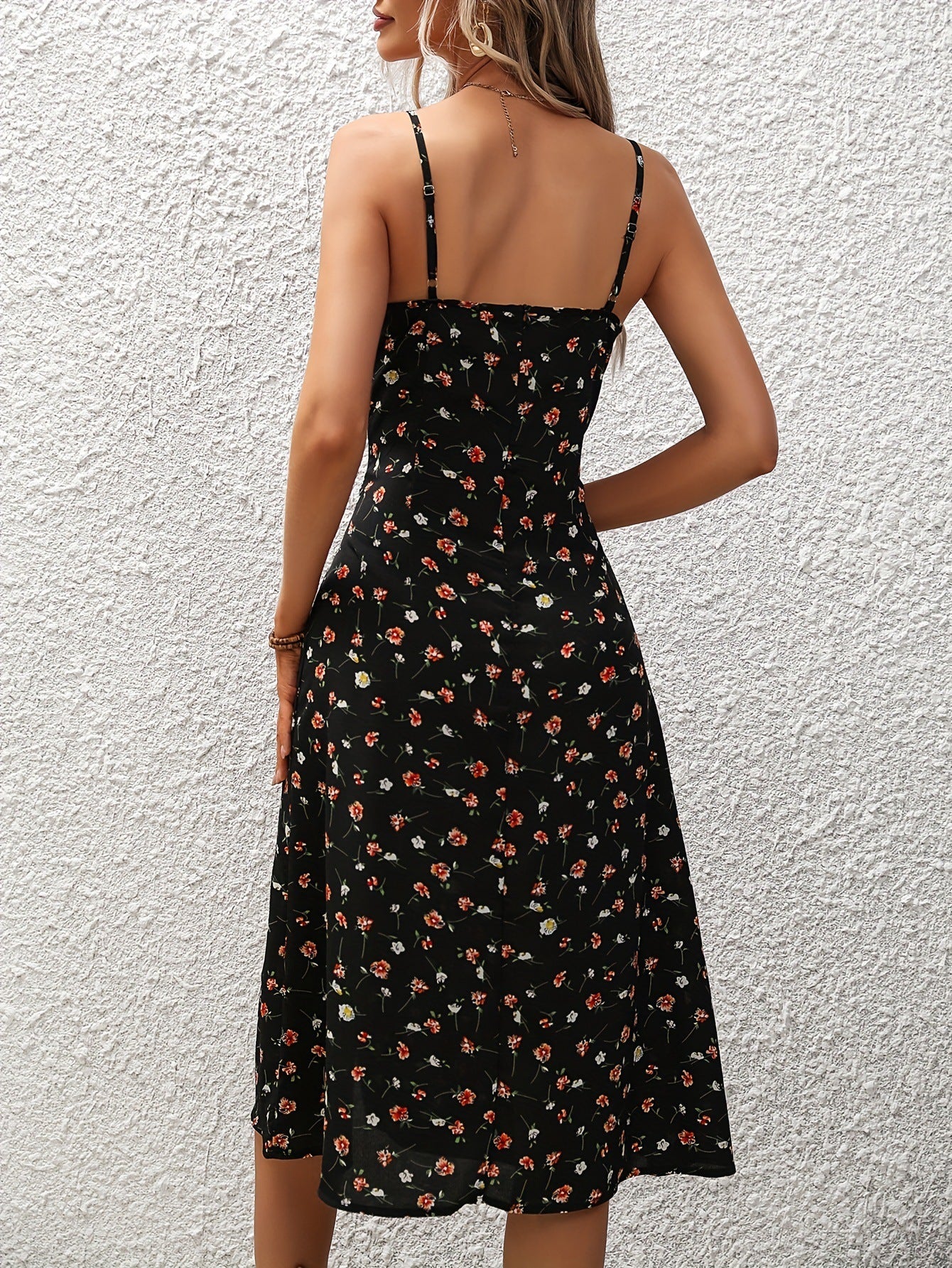 New Polka Dot Print Suspender Dress Summer Sexy Slit Long Dresses For Womens Clothing - KuzuSHOP
