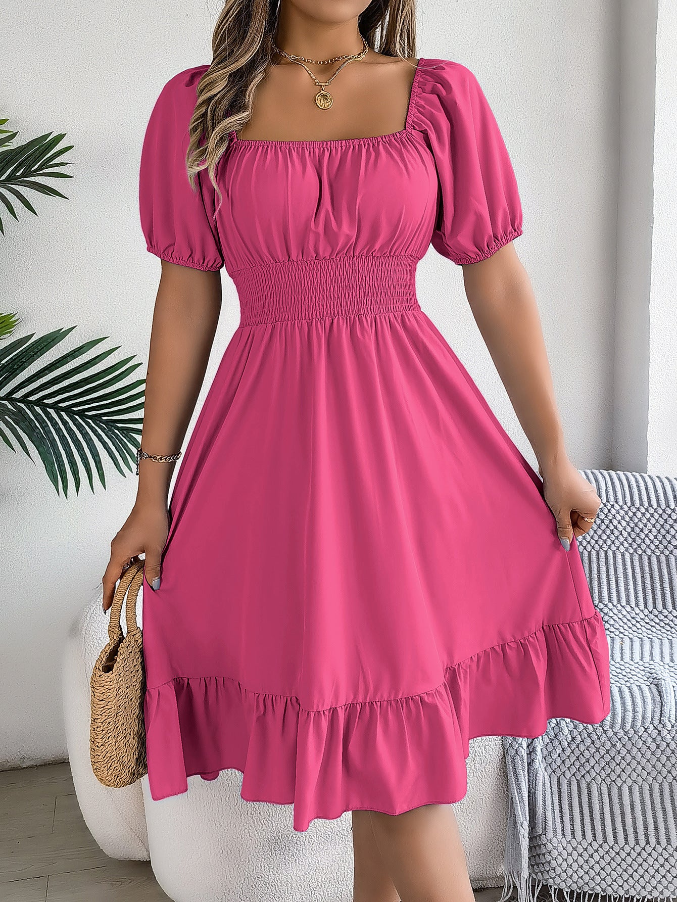 Casual Short-sleeved Ruffled A-line Skirt - KuzuSHOP