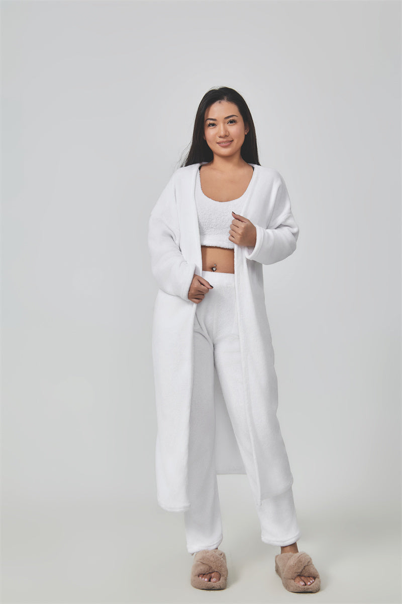 Cozy Pajama Set, 3 Piece Lounge Set, Cute Loungewear, Warm Suit Sets, Matching Set, Lounge Set, 3 Piece Pant Sets, Women Winter Dress - KuzuSHOP