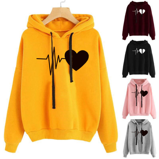 Heart Print Streetwear Hoodies Women Sweatshirt Spring Autumn Long Sleeve Hoodie Clothes - KuzuSHOP