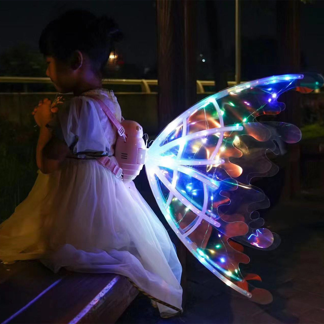 Girls Electrical Butterfly Wings With Lights Glowing Shiny Dress Up Moving Fairy Wings For Birthday Wedding Christmas Halloween - KuzuSHOP