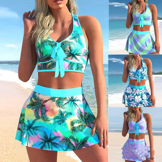 Split Swimwear Skirt Conservative Large Print - KuzuSHOP