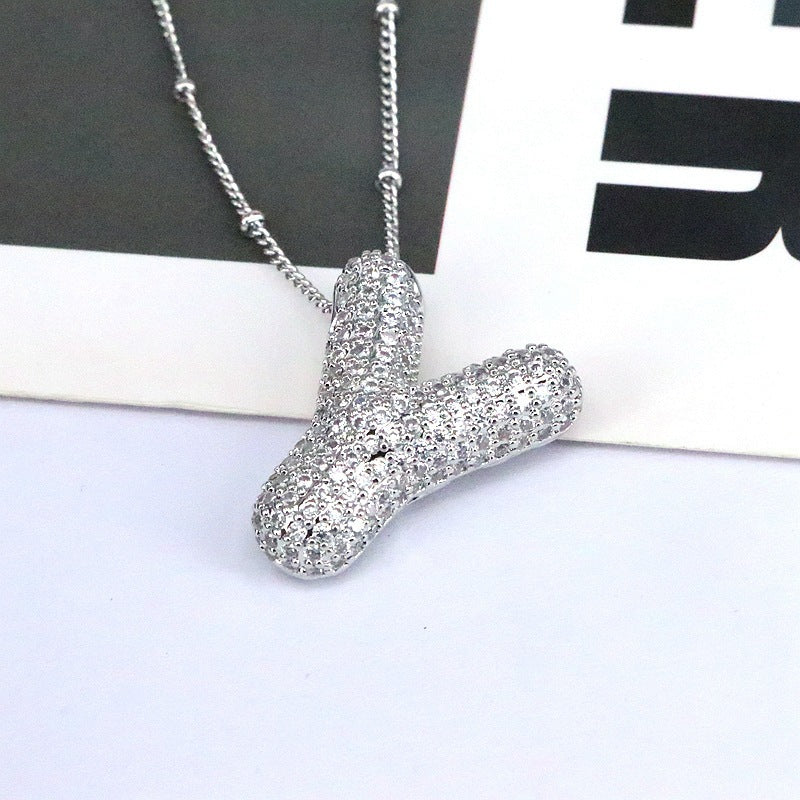 Brass Zircon Bubble Balloon Letter Pendant Necklace For Women - KuzuSHOP