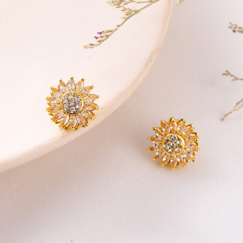 Classic Charm Sunflower Flower Stainless Steel Necklace Earrings Fashion Exquisite Micro Seed Jewelry Ring - KuzuSHOP