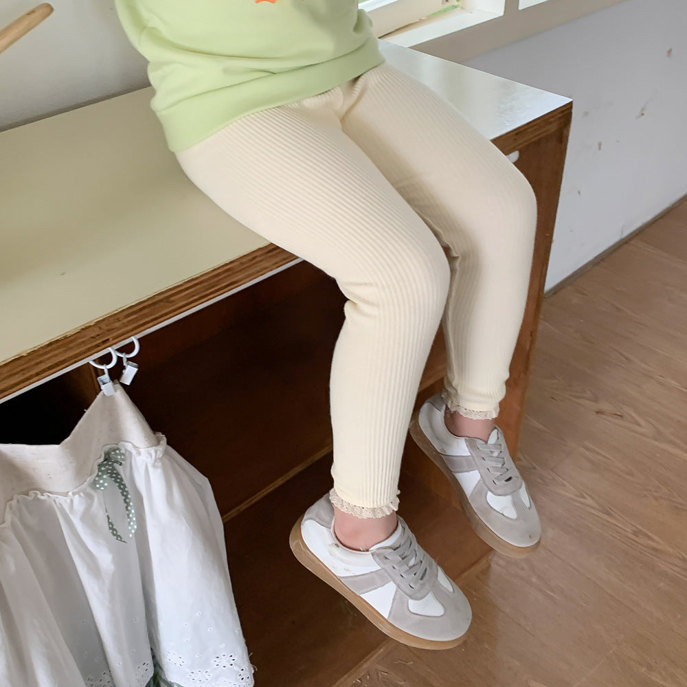 Outerwear Spring Children's Clothing Sunken Stripe Slim-fit Pants Baby Lace Trousers - KuzuSHOP