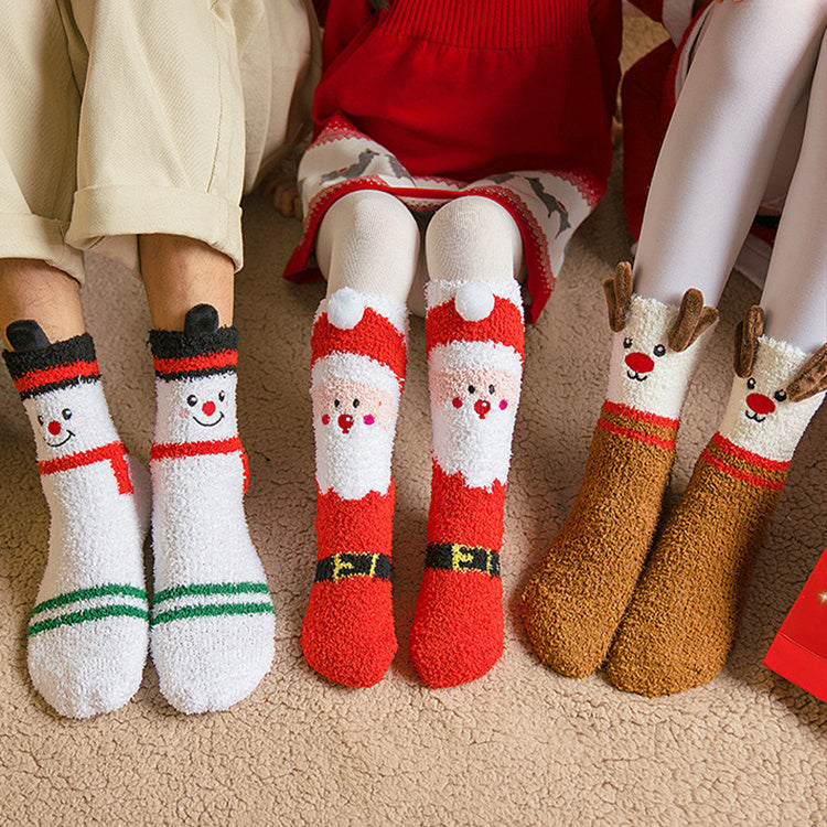 Child Christmas Socks Winter No-shedding Cute Elk Elk Santa Claus Snowman Sleeping Floor Coral Fleece Socks - KuzuSHOP