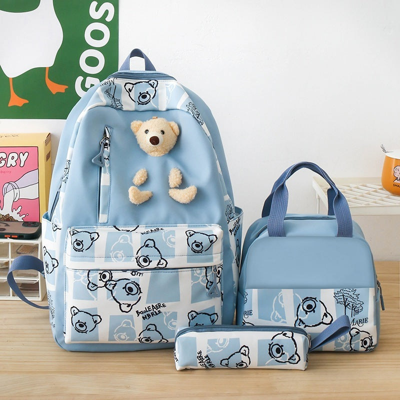 Elementary And Middle School Student Schoolbags Women's Cute Bear Lunch Box Three-piece Set - KuzuSHOP