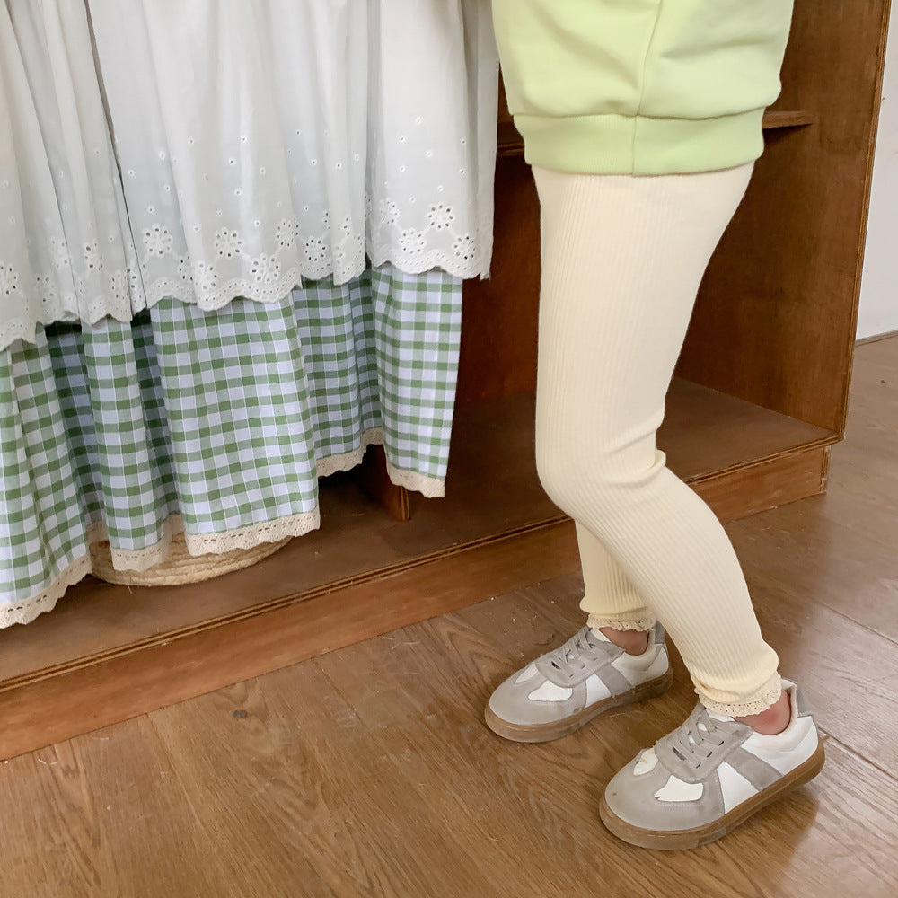 Outerwear Spring Children's Clothing Sunken Stripe Slim-fit Pants Baby Lace Trousers - KuzuSHOP