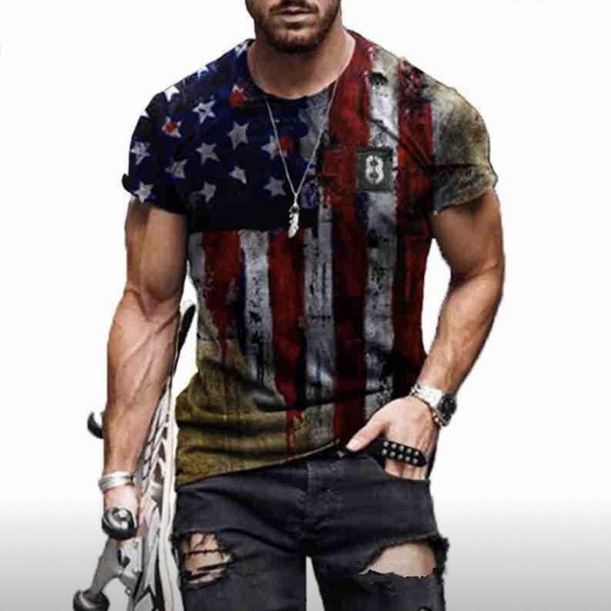 Casual Round Neck Digital Print Slim Short Sleeve Pullover T-shirt - KuzuSHOP