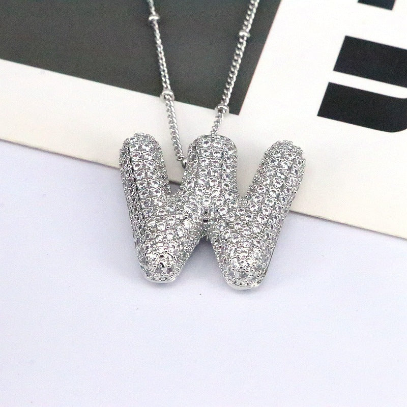 Brass Zircon Bubble Balloon Letter Pendant Necklace For Women - KuzuSHOP