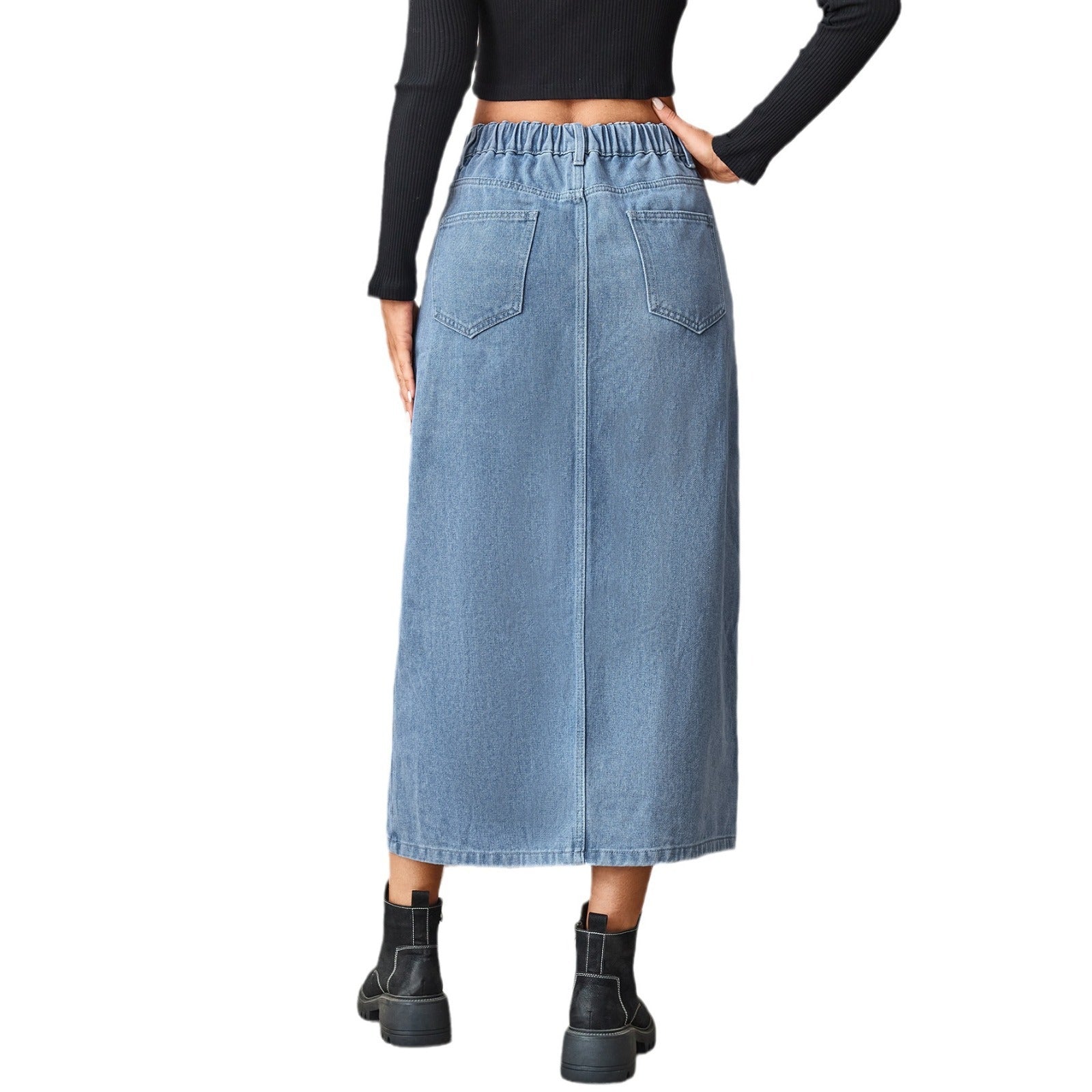 Women's Summer Washed Denim Elastic Waist Denim Skirt - KuzuSHOP