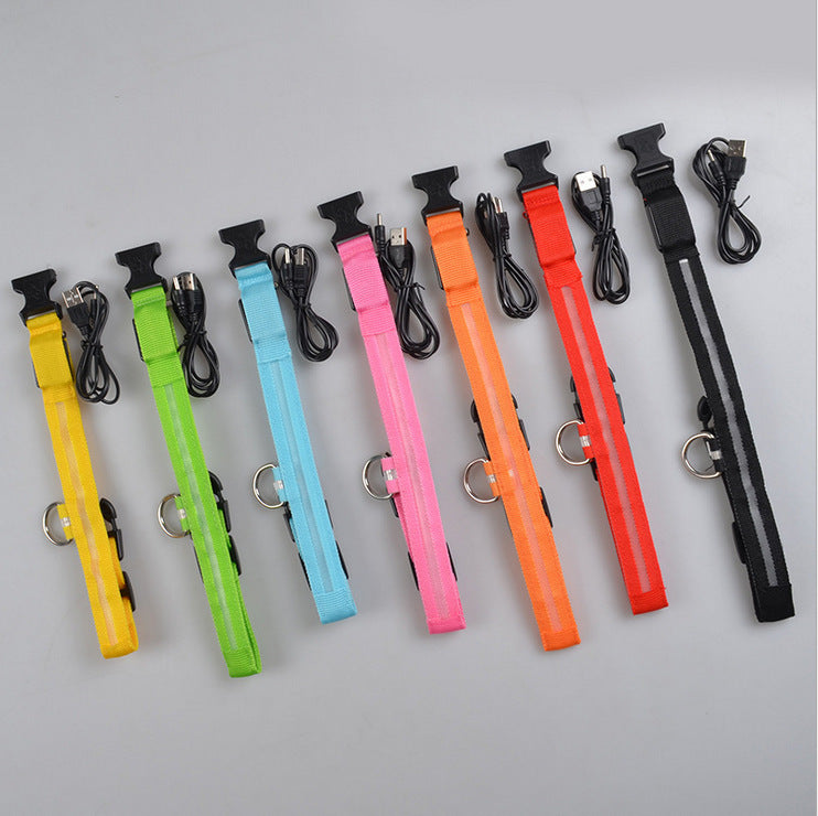 Nylon LED PetSupplies Dog Luminous Collar Night Safety Flashing Glow in Dark Dog Cat Leash Adjustable Pet z - KuzuSHOP