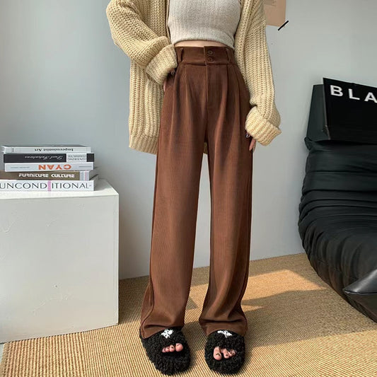 Wide-leg Pants Draping Mop Brown Leisure Corduroy - KuzuSHOP