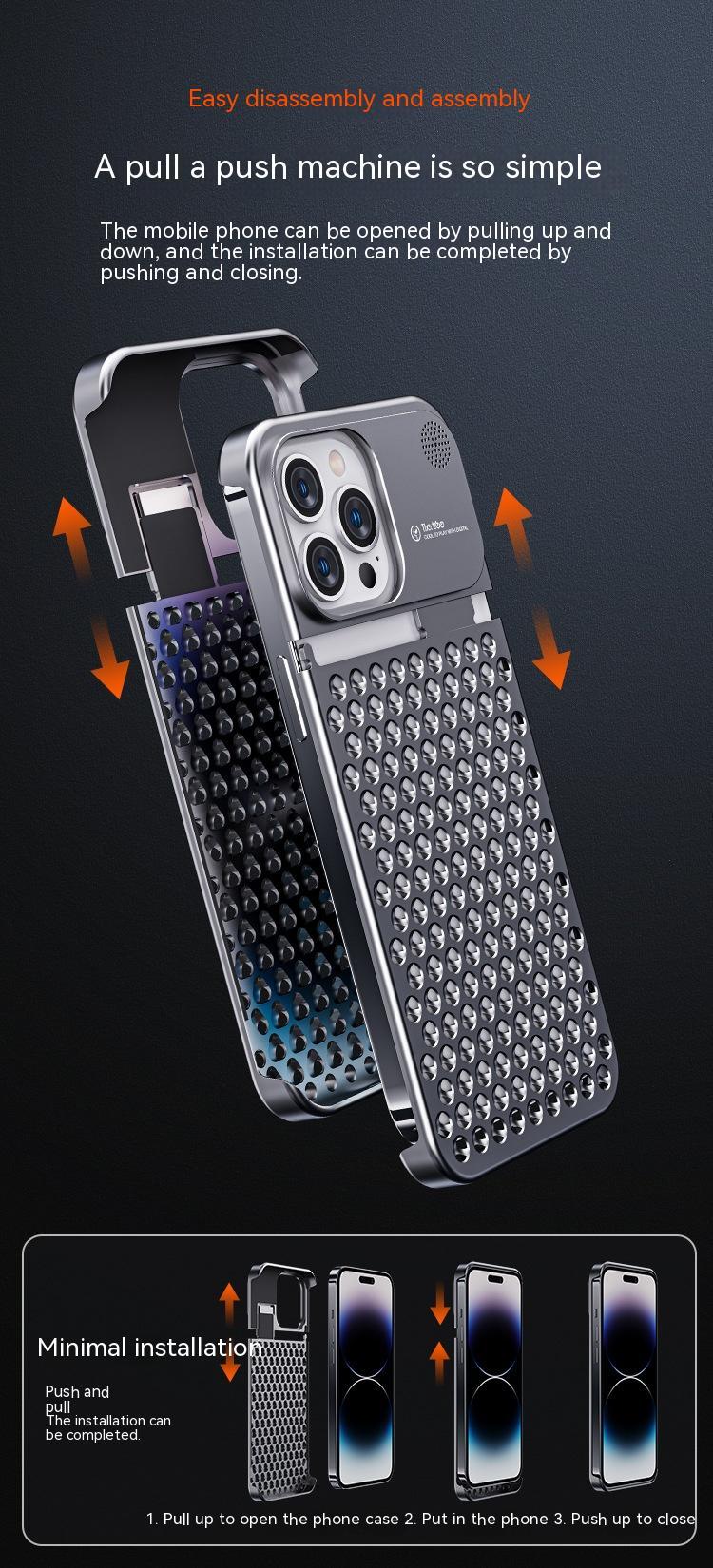 Aluminum Alloy Phone Case For 14 13 Pro Max Plus Hollow Heat Dissipation Anti-fall Full Body Shockproof Phone Cove - KuzuSHOP