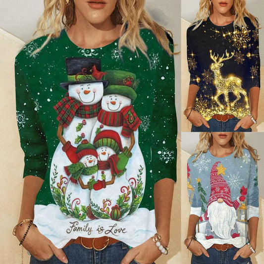 Christmas Printed Long Sleeve T-shirt Top - KuzuSHOP