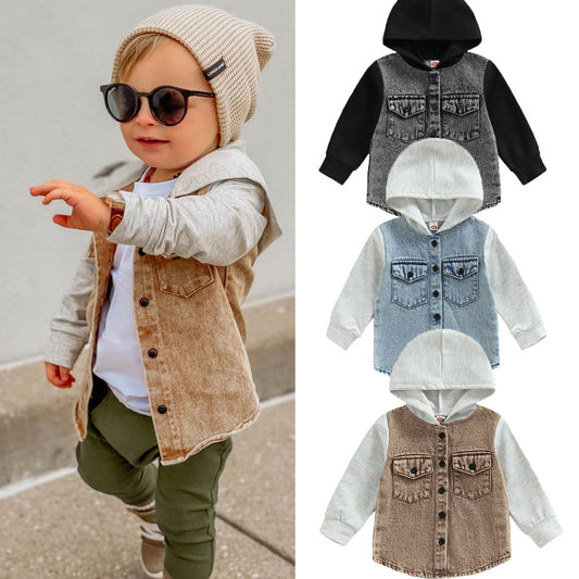 Boys' And Girls' Coats In The Little Boy Style Chic Handsome Cowboy Hooded Top - KuzuSHOP