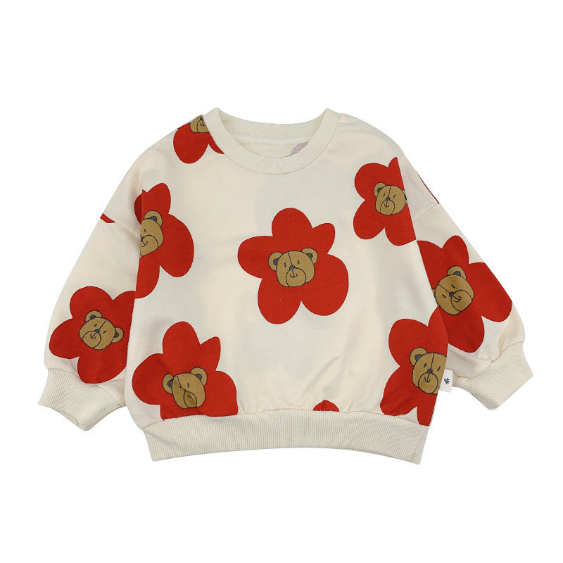 New Girls Flower Bear T-shirt Bottoming Shirt Tide - KuzuSHOP