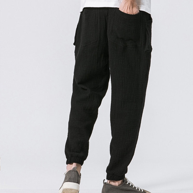Casual double-layer wrinkled color beam leg pants