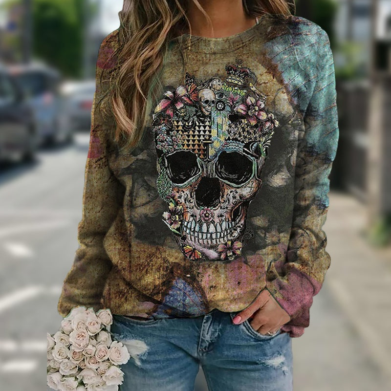 Long sleeve skull print sweatshirt - KuzuSHOP
