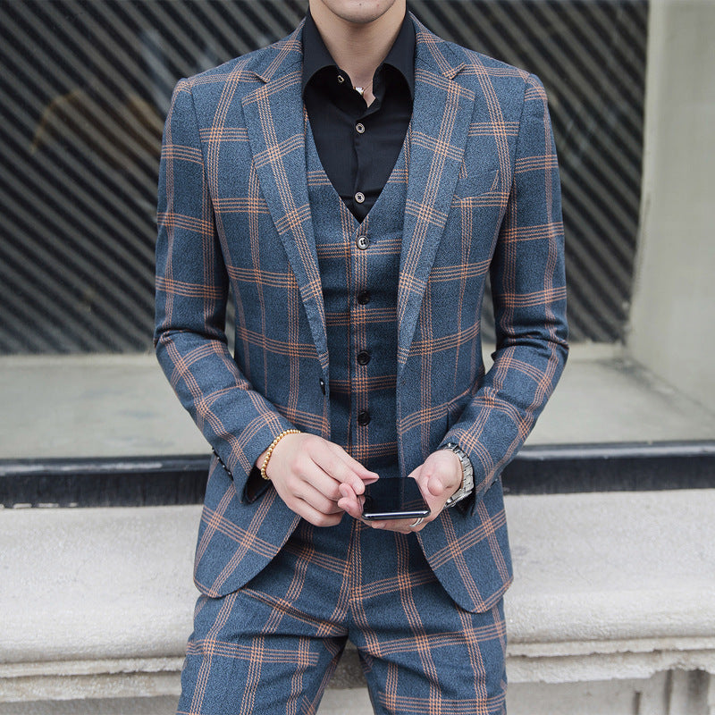 Spring men's new plaid trendy plus size suit - KuzuSHOP