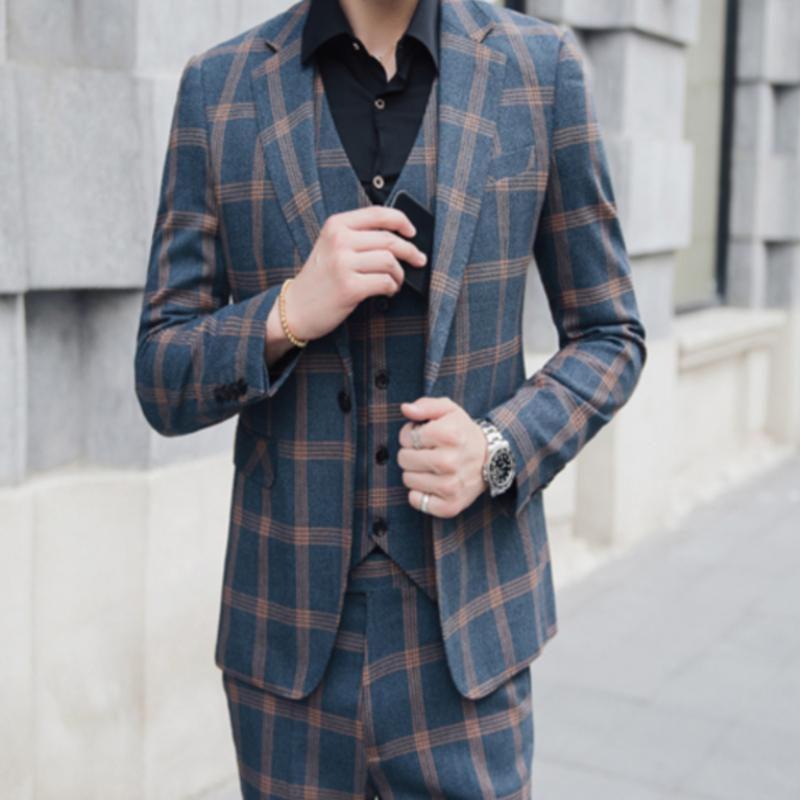Spring men's new plaid trendy plus size suit - KuzuSHOP