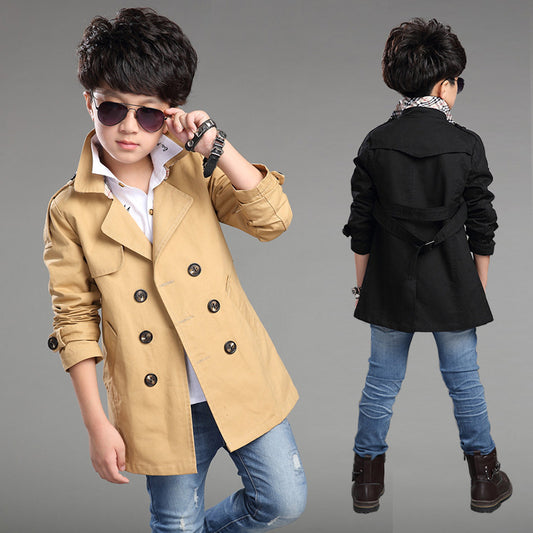 Boys' Mid-length Trend Casual Trench Coat - KuzuSHOP