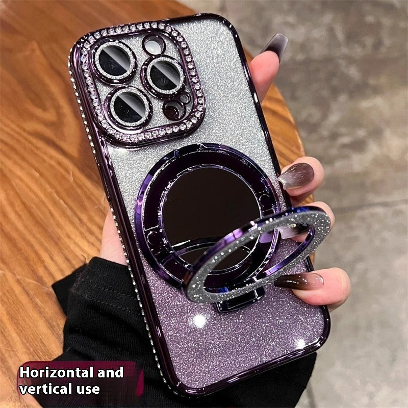Makeup Mirror Bracket Phone Case Glitter Protective Cover - KuzuSHOP