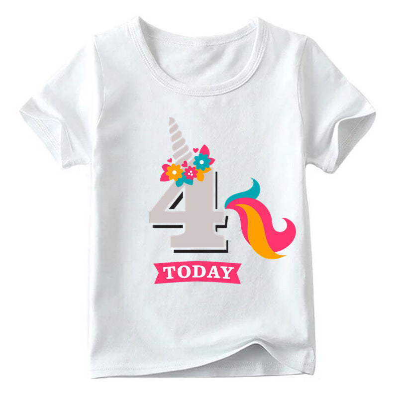 Children's Birthday Digital Printed Short-sleeved T-shirt - KuzuSHOP