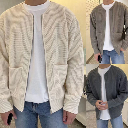 Men Zip Up Knitted Cardigan Lined Funnel Neck Jumper Sweater Pockets Coat All Seasons Comfortable Soft Long Sleeve - KuzuSHOP