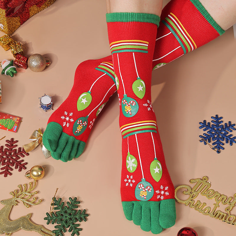 Cute Christmas Five-finger Socks Winter Elastic Sweat-absorbent Split-toe Socks For Women - KuzuSHOP