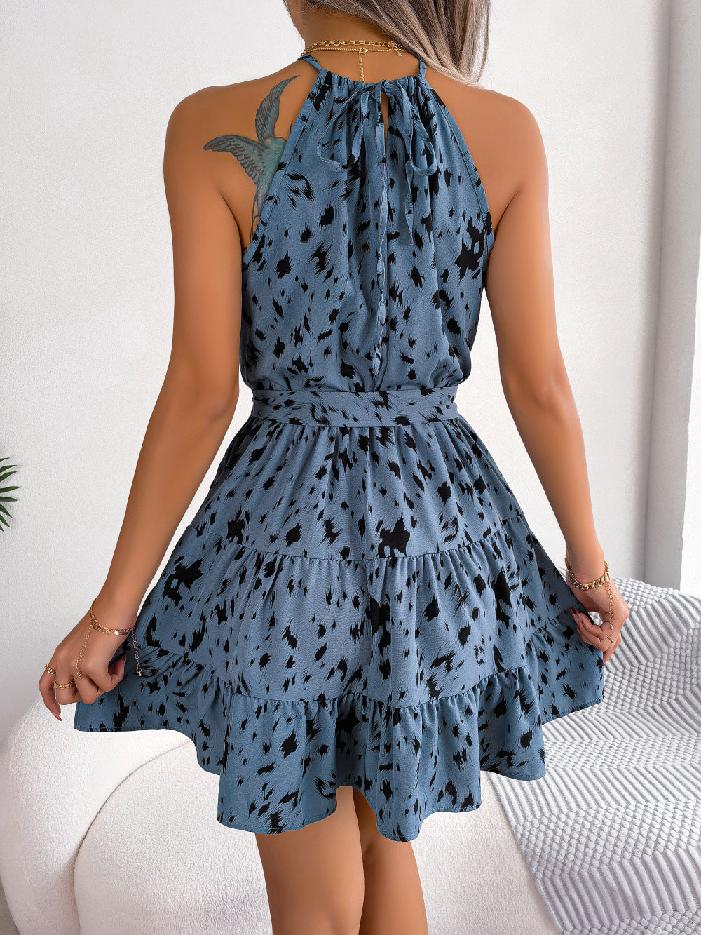 Casual Leopard Print Ruffled Swing Dress Summer Fashion Beach Dresses Women - KuzuSHOP