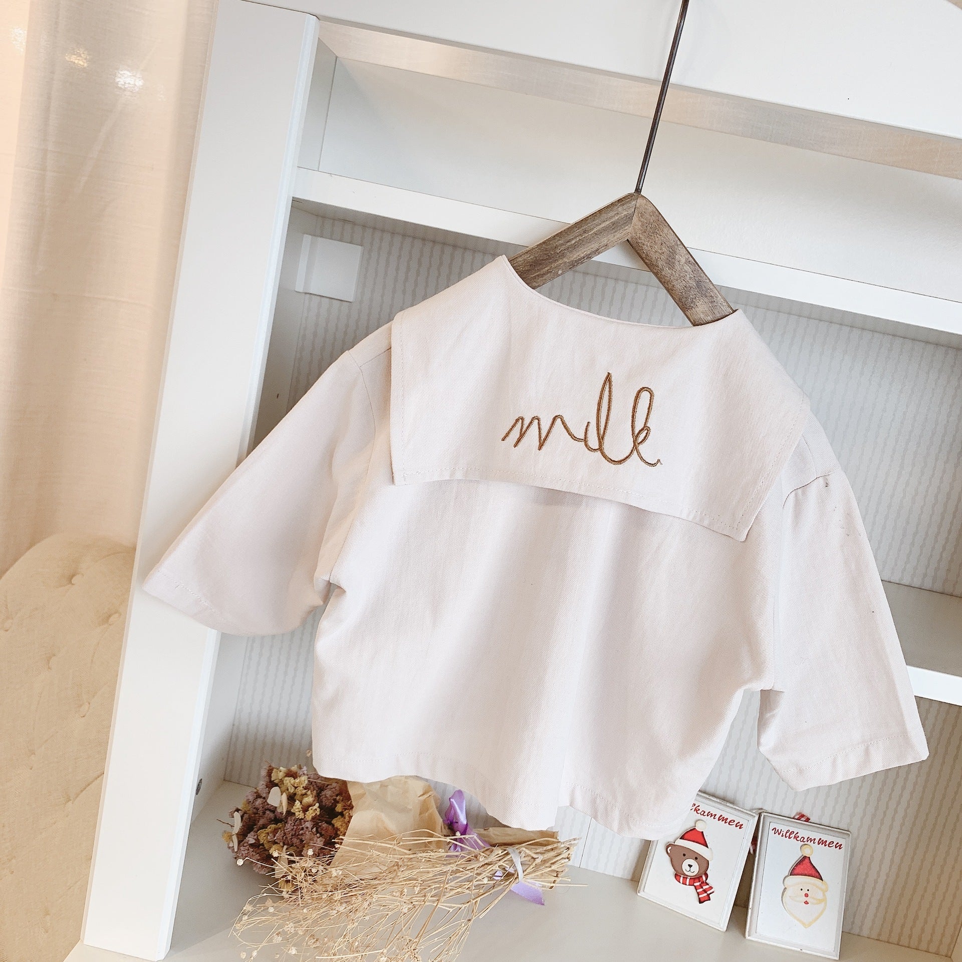 Girls' embroidered large lapel shirt - KuzuSHOP