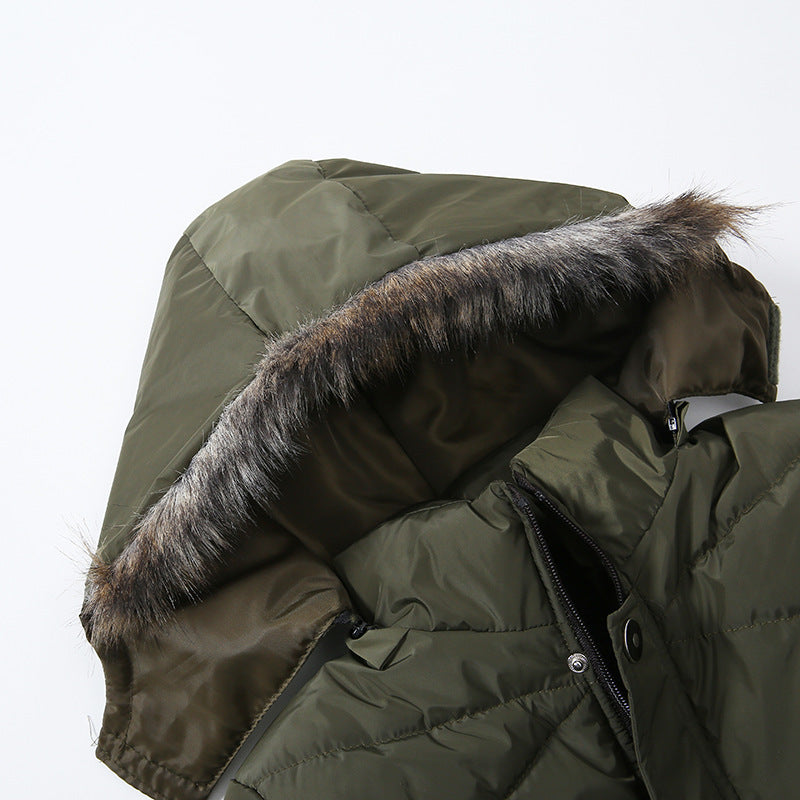 Boys Large Fur Collar Padded Warm Cotton Jacket - KuzuSHOP