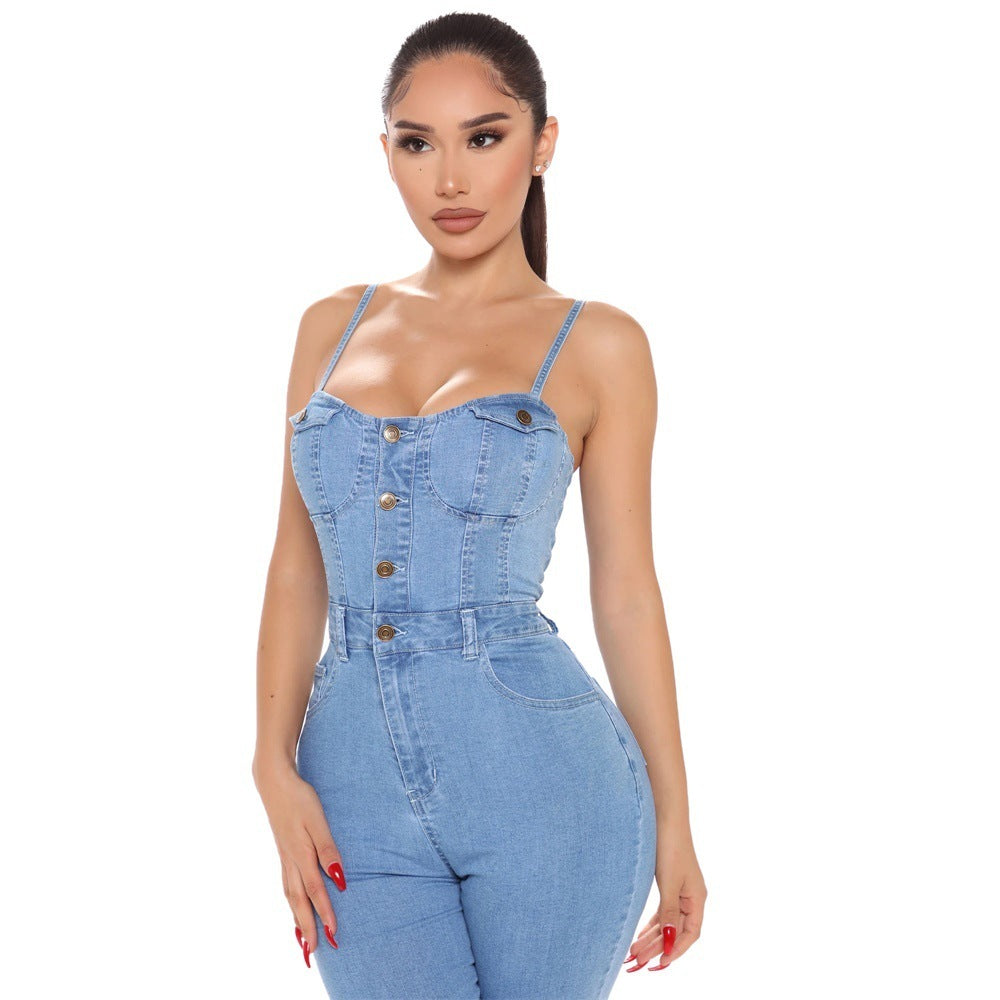 Casual Nightclub Women's High Elastic Denim Jumpsuit Summer - KuzuSHOP
