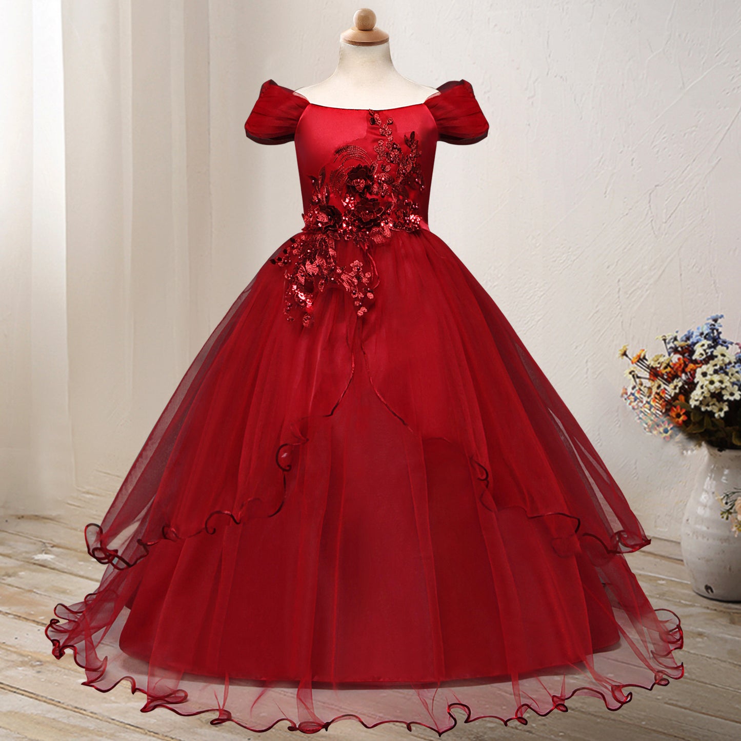 One-shoulder Princess Flower Dress Costume - KuzuSHOP
