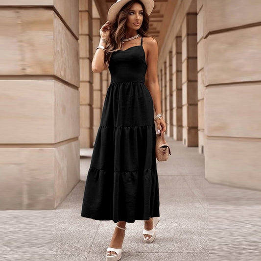 Women Solid Color Suspender Dress - KuzuSHOP