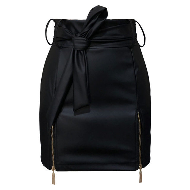 Women Bandage PU Leather Skirt Ladies Short Mini Skirts - KuzuSHOP