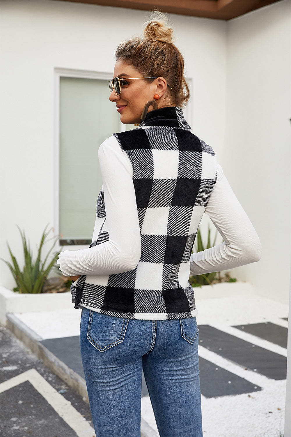British zipper stand collar lattice vest - KuzuSHOP