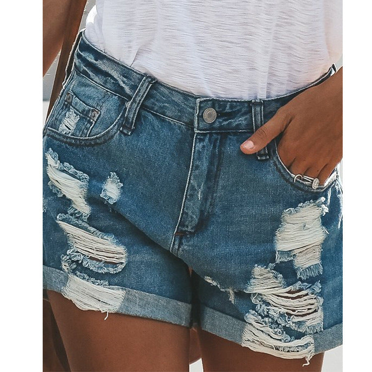 Women denim shorts ripped - KuzuSHOP