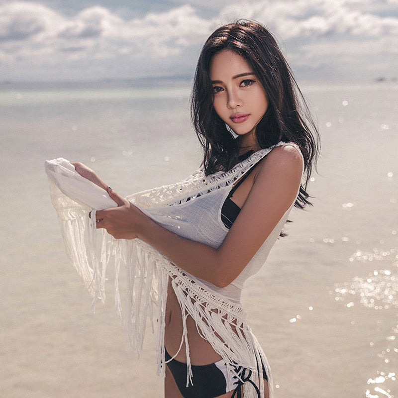 Sexy Cover Up Summer Beach Wear Tassel Bathing Suit Pareo Swimsuit Bikini Sunscreen One Piece Robe Beach Tunic Swimwear - KuzuSHOP