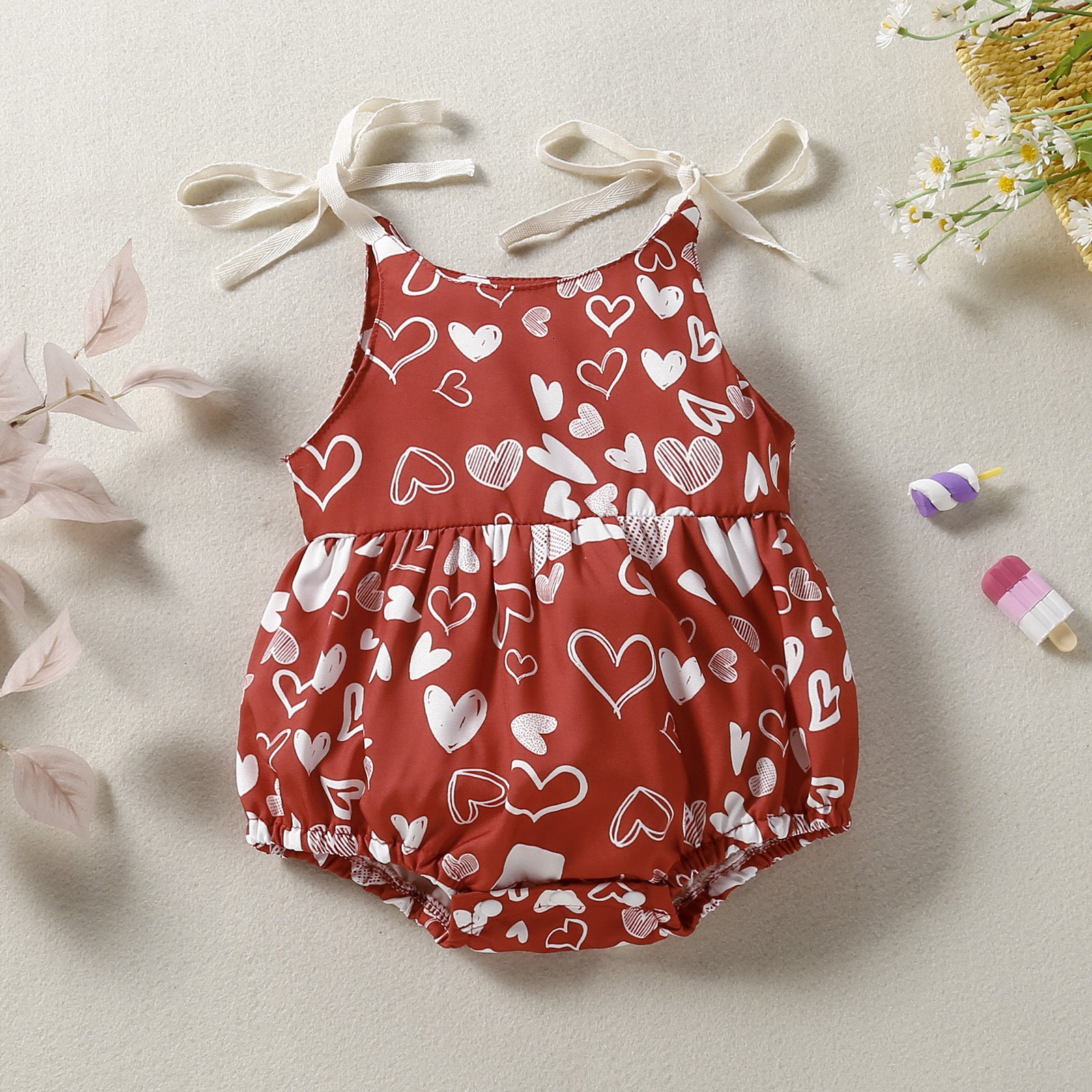 Baby Girl's Red Love Printing Sling - KuzuSHOP