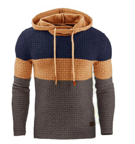 Men's Jacquard Sweater Long-sleeved Hoodie Warm Color Hooded Sweatshirt Jacket - KuzuSHOP