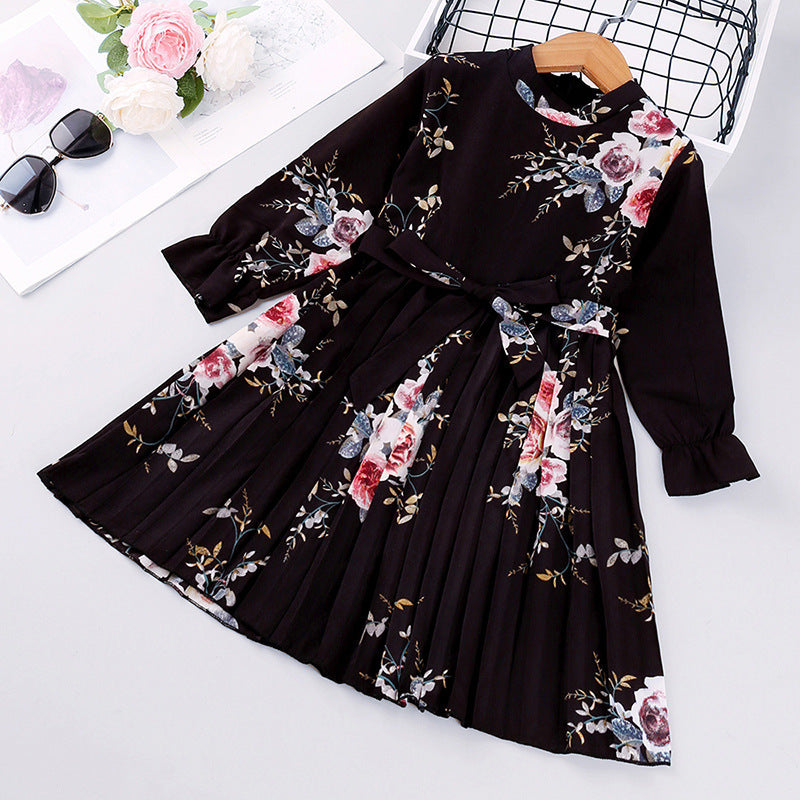 Explosive Kids Korean Printed Long Sleeve Children's Princess Dress - KuzuSHOP