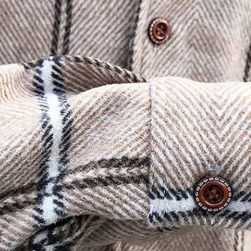 Fashion All-Match Retro Male Woolen Plaid Trench Coat