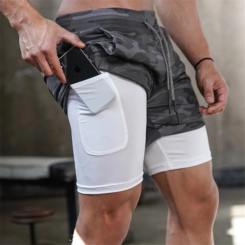 Running Shorts Men 2 In 1 Double-deck Quick Dry GYM Sport Shorts Fitness Jogging Workout Shorts Men Sports Short Pants - KuzuSHOP