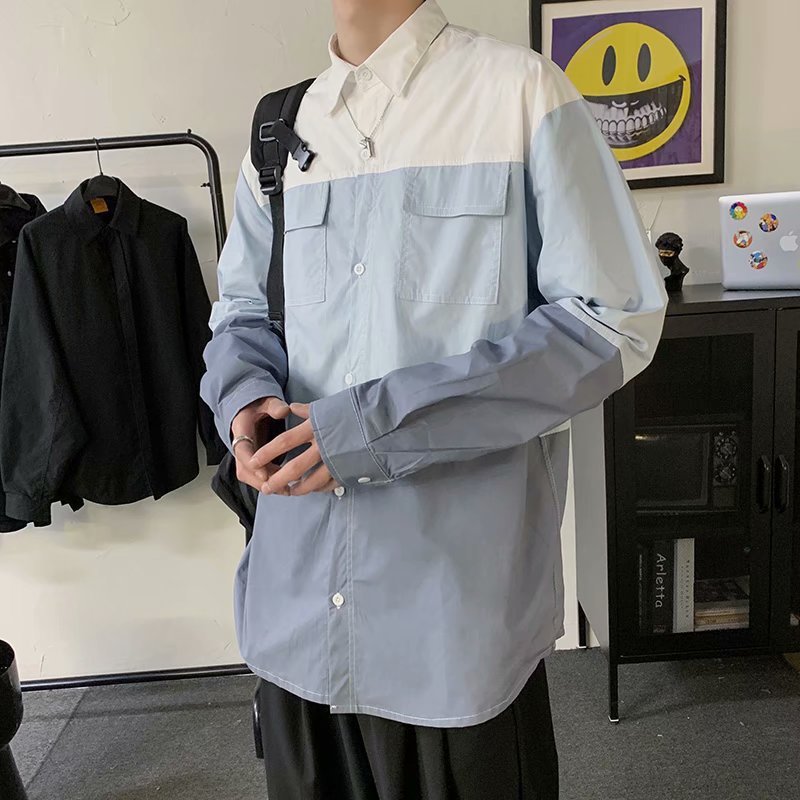Patchwork Loose Casual Handsome Tooling Shirt - KuzuSHOP