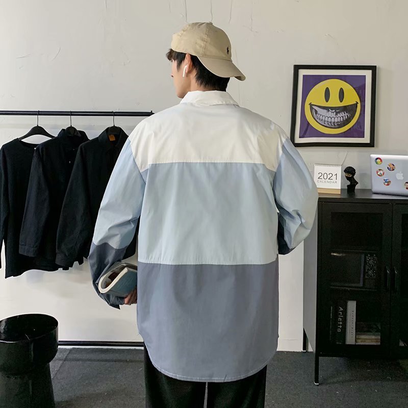 Patchwork Loose Casual Handsome Tooling Shirt - KuzuSHOP